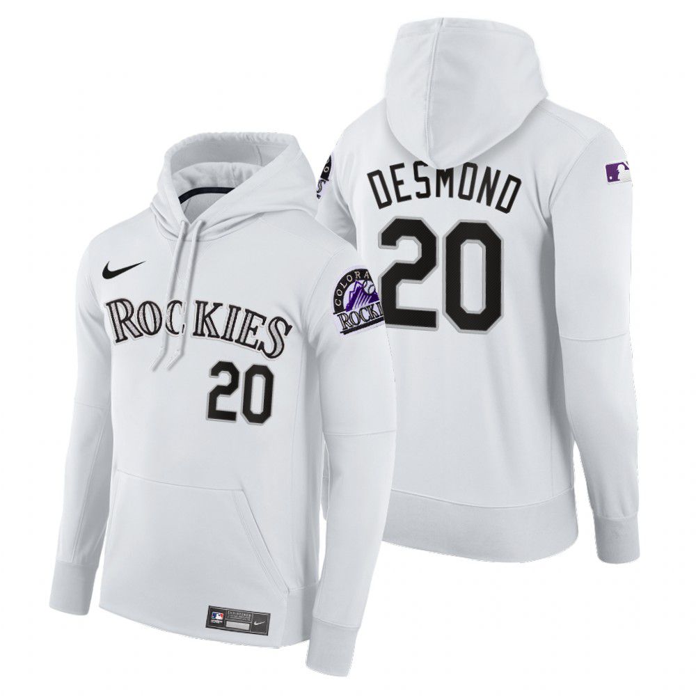 Men Colorado Rockies #20 Desmond white home hoodie 2021 MLB Nike Jerseys